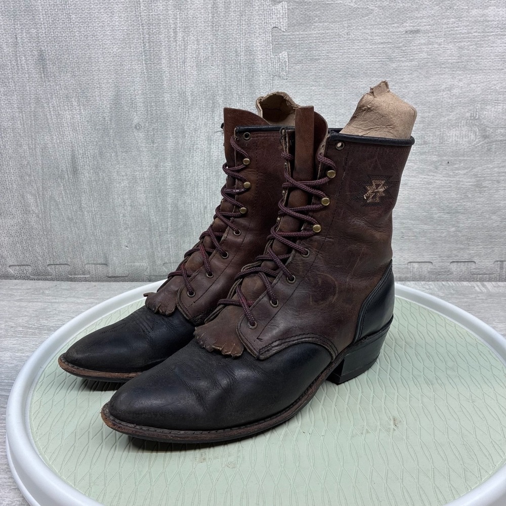 Vintage Abilene Boots Women's 11 Brown Leather Western Packer Kiltie Granny